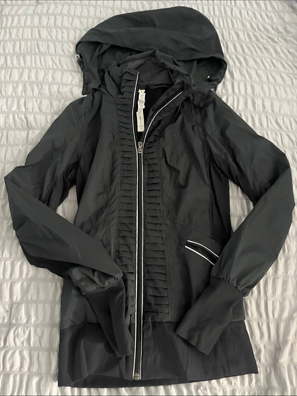 lululemon athletica Black Hooded Utility Jacket with Ruffle Placket